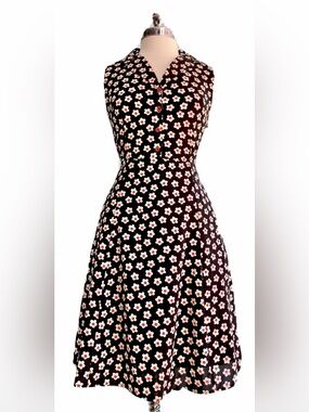 Tulip B Sleeveless Black Midi Dress with Red  & White Floral Print
